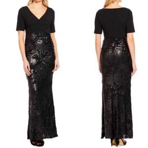 Adrianna Papell Black Sequined Long Mermaid Dress